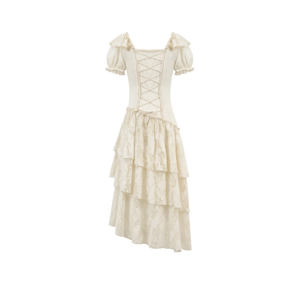 Dark in Love - Steampunk Layered Ruffle asymmetrical High low jurk - Creme